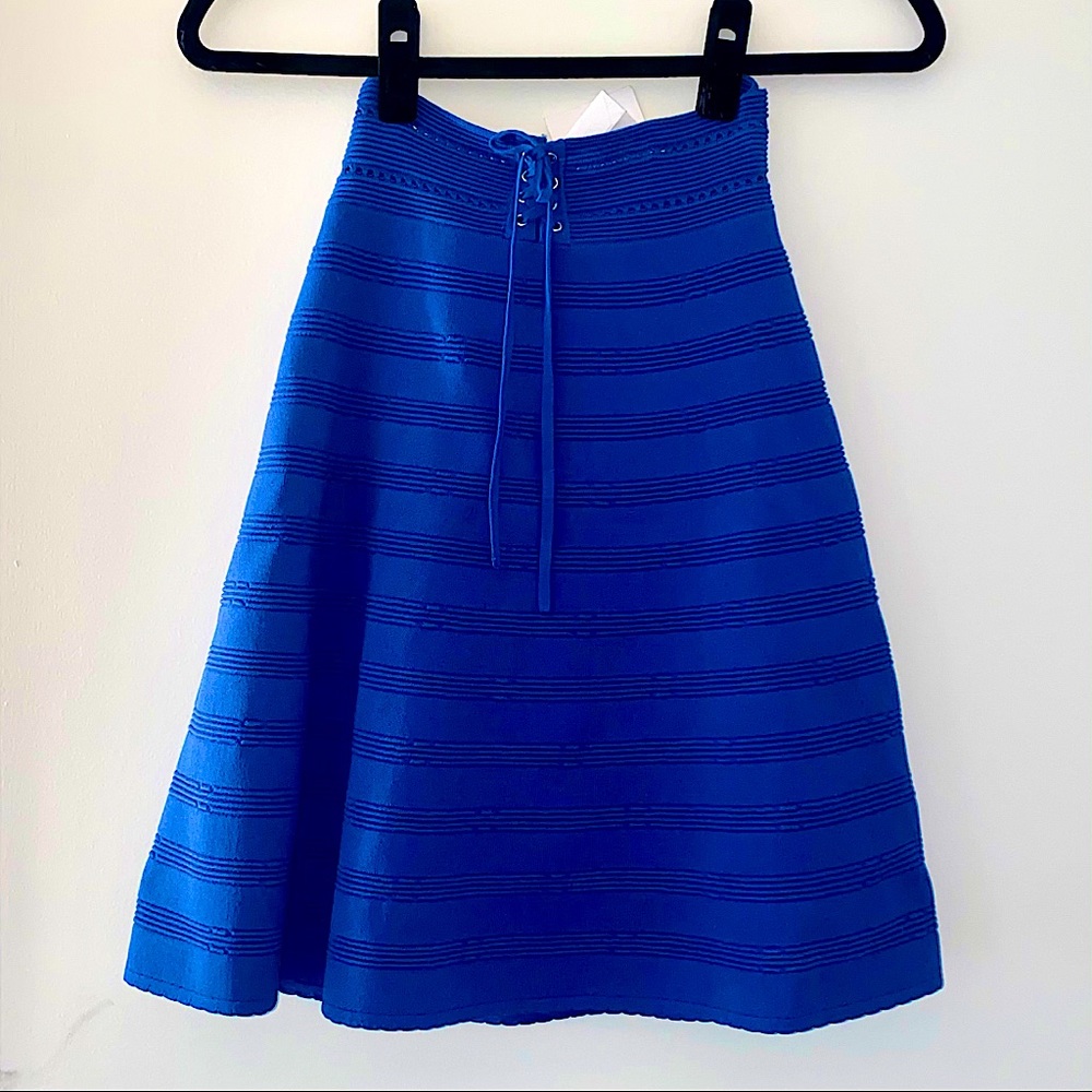 Sandro Paris: Blue Flared lace-up knit skirt - New